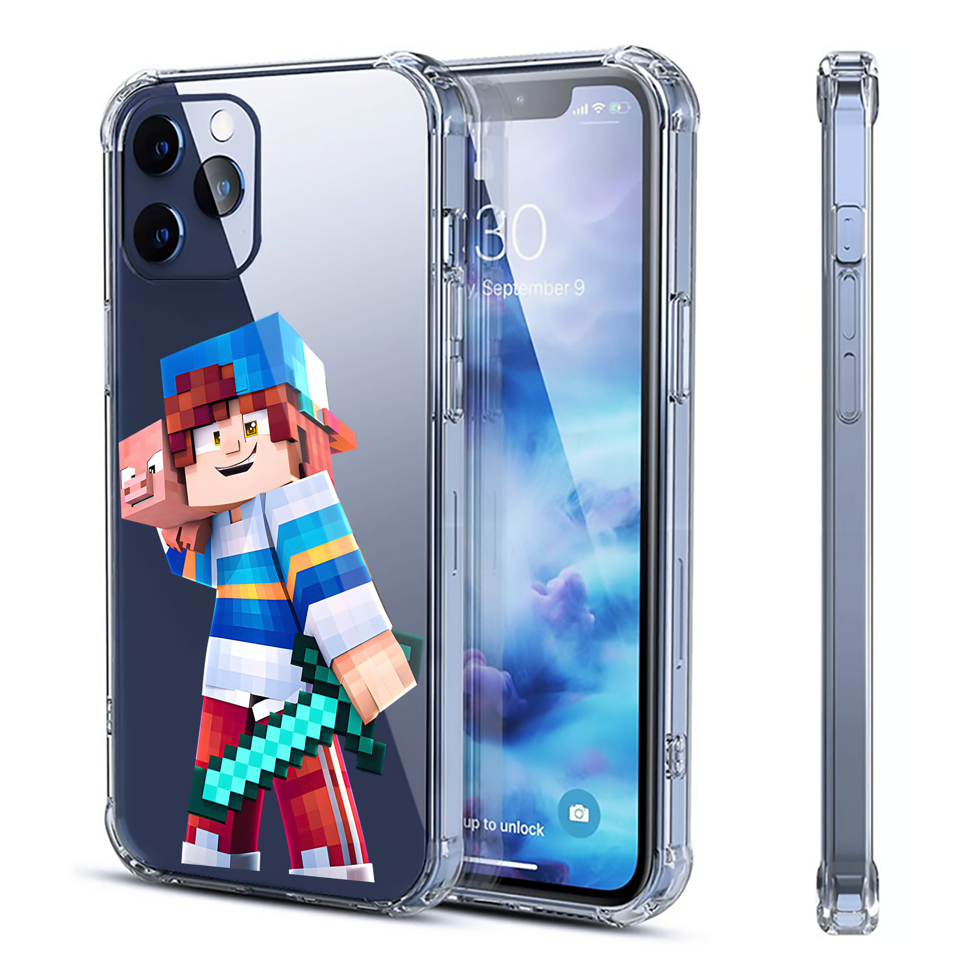 （画像用） マインクラフト ブロックの世界 Minecraft MC Block world 【iPhone 12シリーズ対応】透明スマホケース（クリアソフトケース）